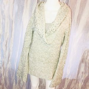 WHBM Grey Sequin Accent Sweater